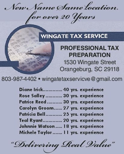 Tax preparation service Orangeburg – WINGATE TAX SERVICE