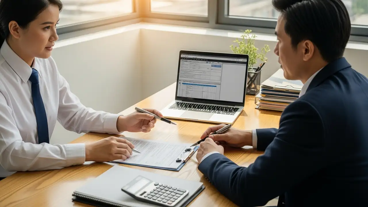 Accounting office analyzing budgets and forecasts